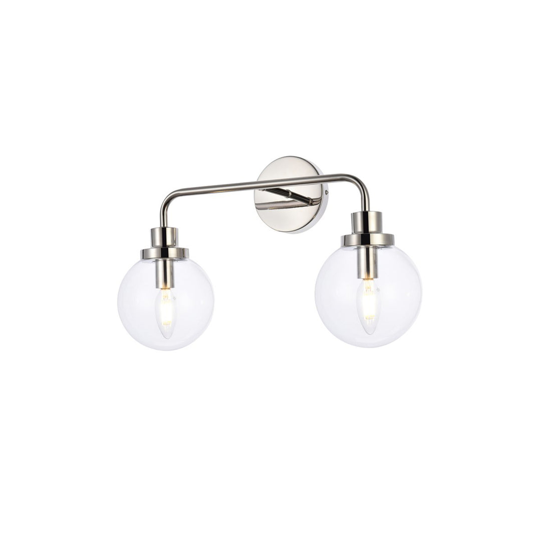 2 lights bath sconce in polished nickel with clear shade - View 4 - Joshua Marshal