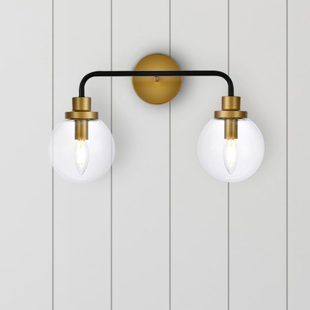2 Lights Bath Sconce In Black With Brass With Clear Shade Black And Brass And Clear Shade Finish - LIGHTING by Joshua Marshal