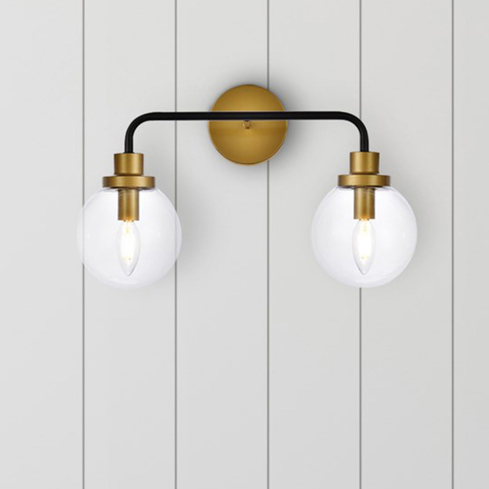 2 Lights Bath Sconce In Black With Brass With Clear Shade Black And Brass And Clear Shade Finish - LIGHTING by Joshua Marshal