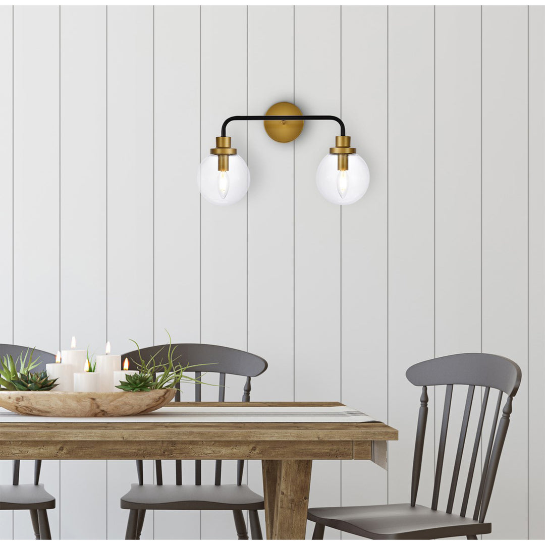 2 Lights Bath Sconce In Black With Brass With Clear Shade - View 2 - Joshua Marshal