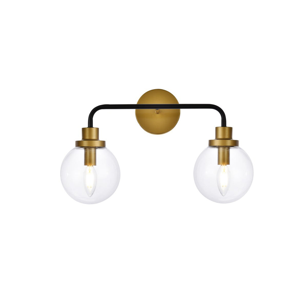 2 Lights Bath Sconce In Black With Brass With Clear Shade - View 3 - Joshua Marshal