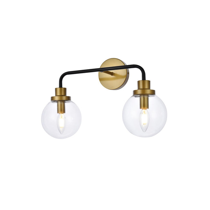 2 Lights Bath Sconce In Black With Brass With Clear Shade - View 4 - Joshua Marshal