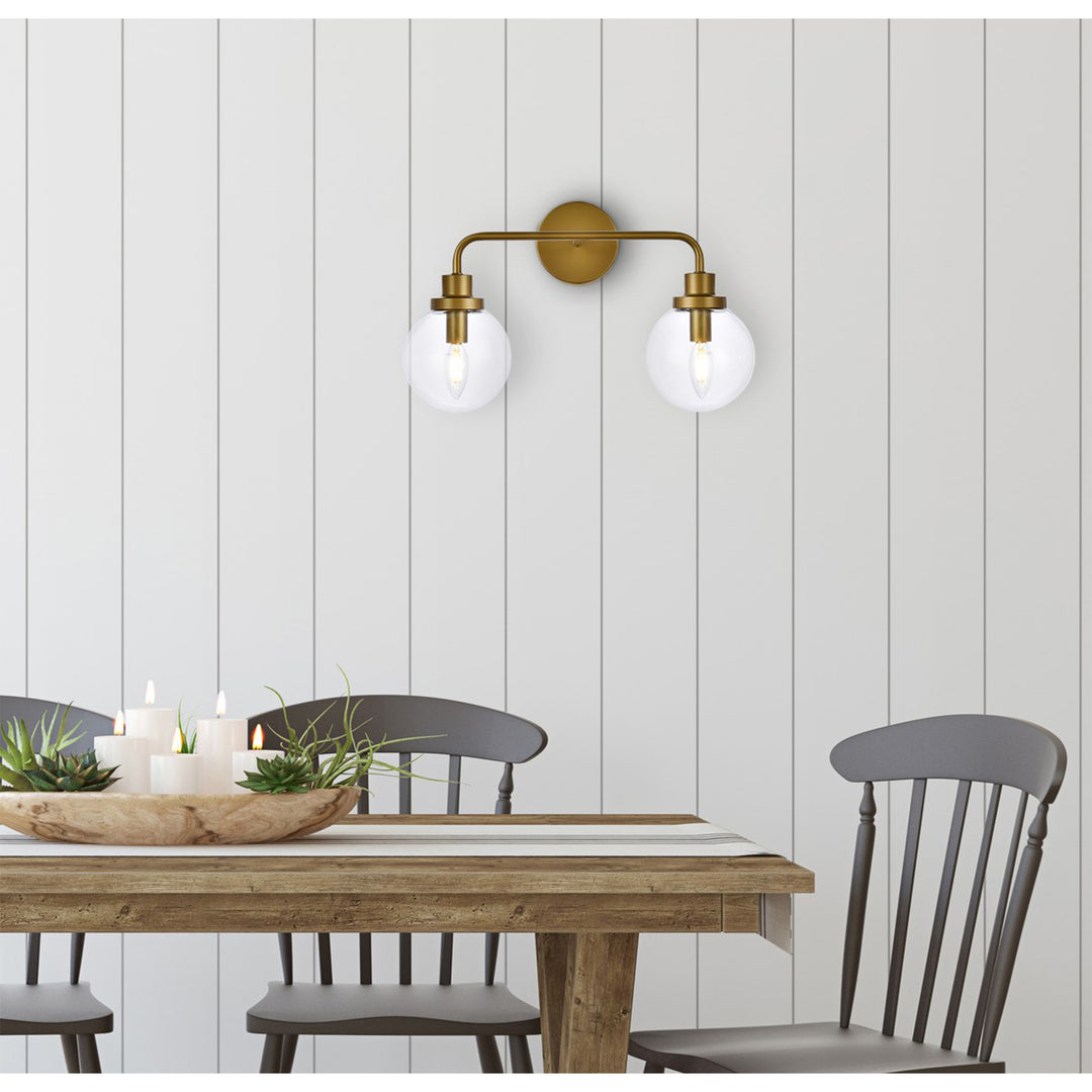 2 Lights Bath Sconce In Brass With Clear Shade - View 2 - Joshua Marshal