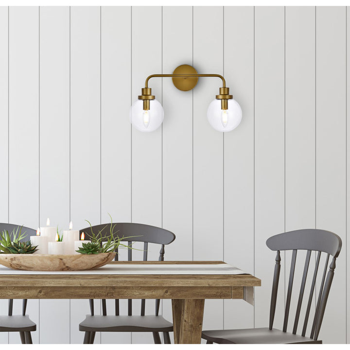 2 Lights Bath Sconce In Brass With Clear Shade - View 2 - Joshua Marshal