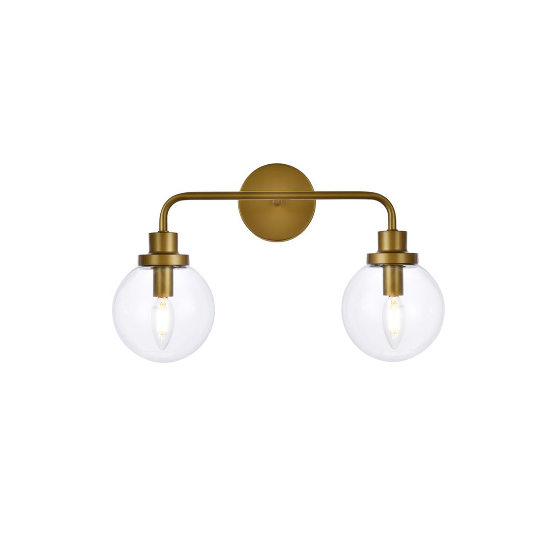 2 Lights Bath Sconce In Brass With Clear Shade - View 3 - Joshua Marshal