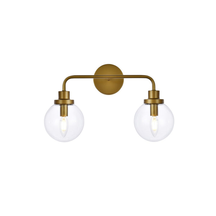 2 Lights Bath Sconce In Brass With Clear Shade - View 3 - Joshua Marshal