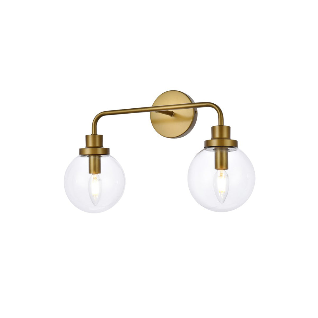 2 Lights Bath Sconce In Brass With Clear Shade - View 4 - Joshua Marshal