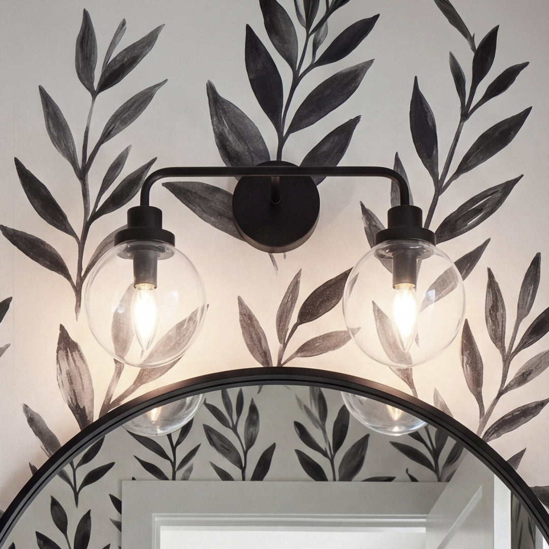 2 Lights Bath Sconce In Black With Clear Shade Black And Clear Shade Finish - LIGHTING by Joshua Marshal