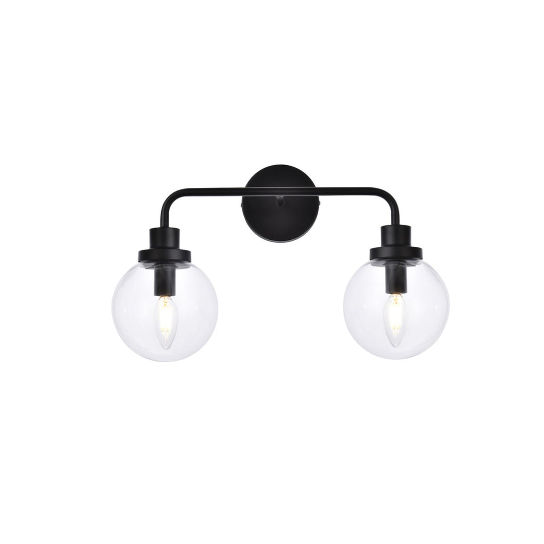 2 Lights Bath Sconce In Black With Clear Shade - View 3 - Joshua Marshal