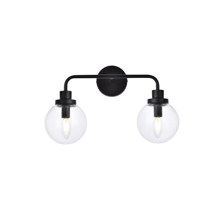 2 Lights Bath Sconce In Black With Clear Shade - View 3 - Joshua Marshal