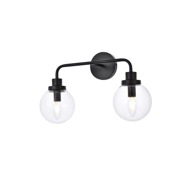 2 Lights Bath Sconce In Black With Clear Shade - View 4 - Joshua Marshal
