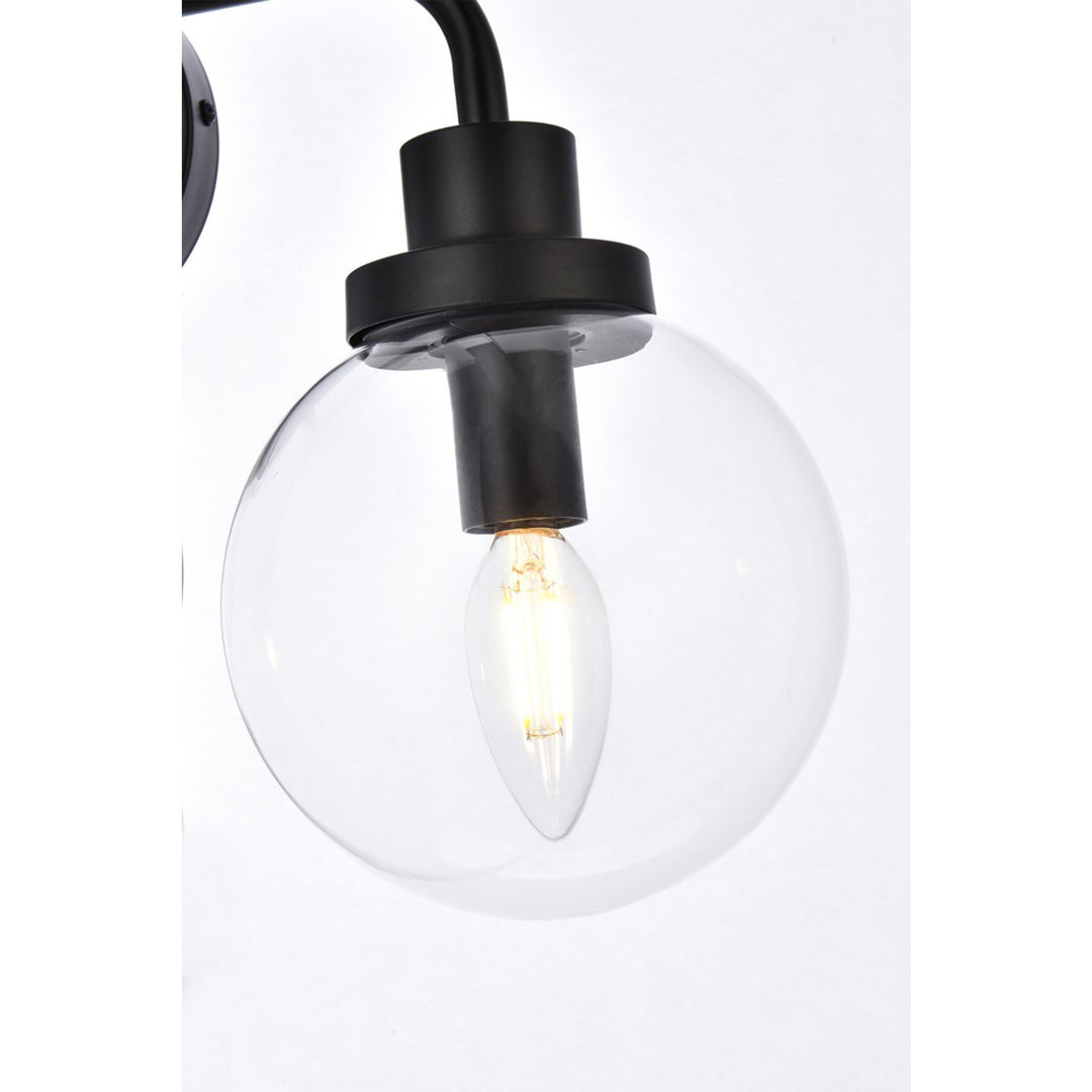 2 Lights Bath Sconce In Black With Clear Shade - View 5 - Joshua Marshal