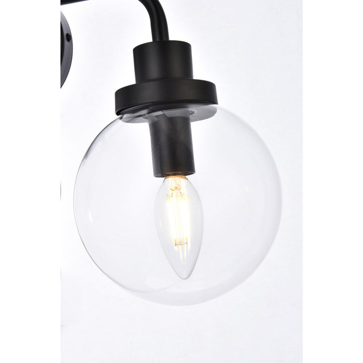 2 Lights Bath Sconce In Black With Clear Shade - View 5 - Joshua Marshal