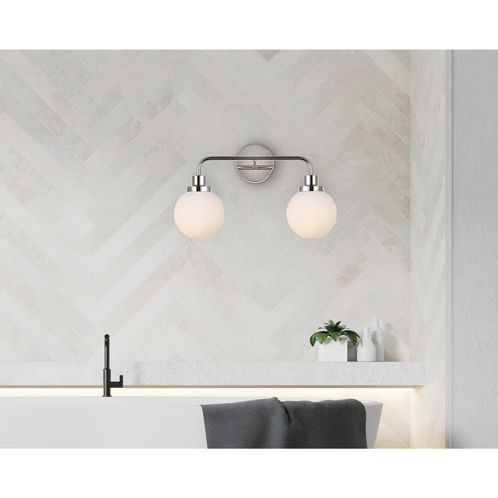 2 lights bath sconce in polished nickel with frosted shade - View 2 - Joshua Marshal