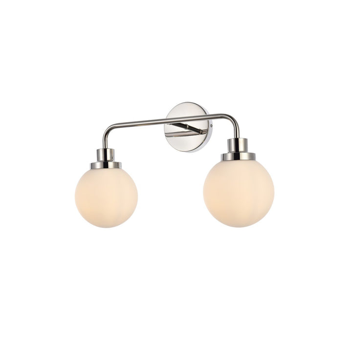 2 lights bath sconce in polished nickel with frosted shade - View 4 - Joshua Marshal