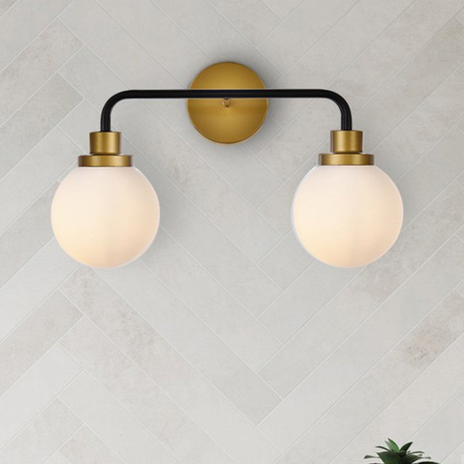 2 Lights Bath Sconce In Black With Brass With Frosted Shade - LIGHTING by Joshua Marshal