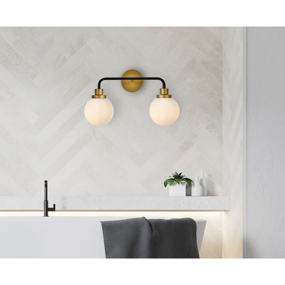2 Lights Bath Sconce In Black With Brass With Frosted Shade - View 2 - Joshua Marshal