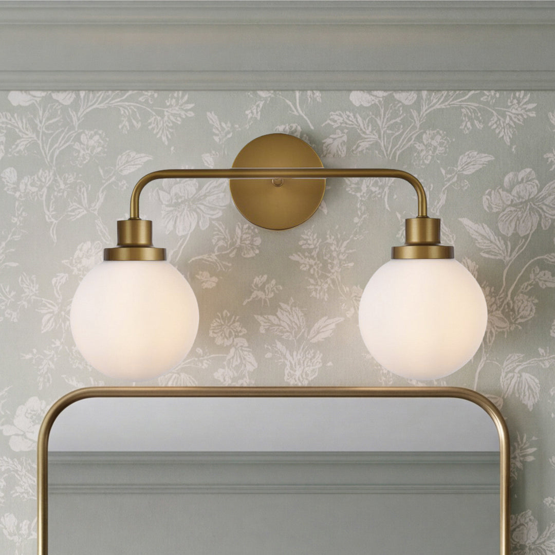 2 Lights Bath Sconce In Brass With Frosted Shade - LIGHTING by Joshua Marshal