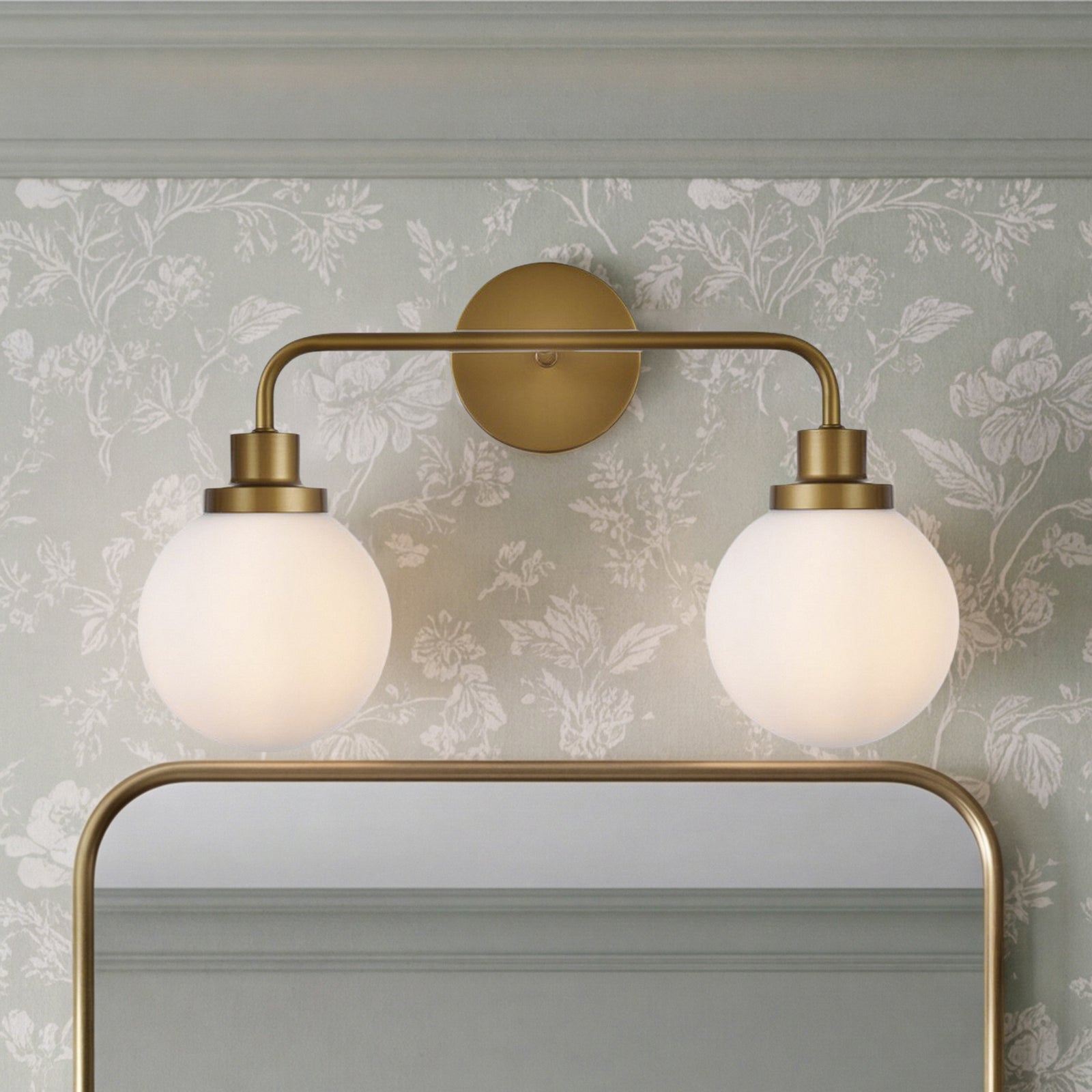 2 Lights Bath Sconce In Brass With Frosted Shade - LIGHTING by Joshua Marshal