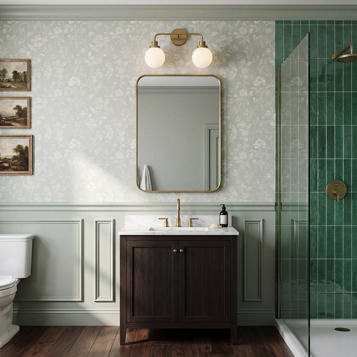 2 Lights Bath Sconce In Brass With Frosted Shade - View 2 - Joshua Marshal