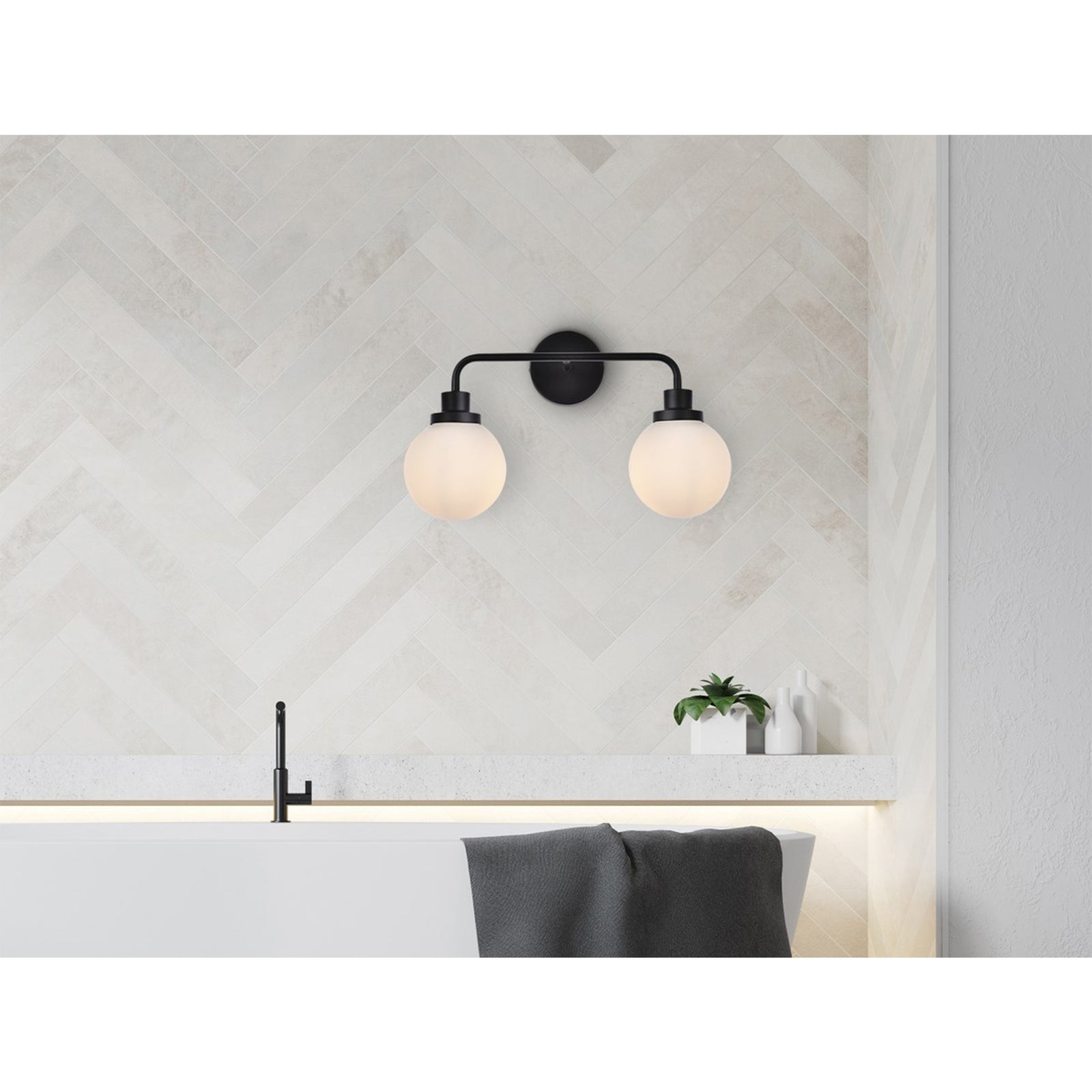 2 Lights Bath Sconce In Black With Frosted Shade - View 2 - Joshua Marshal