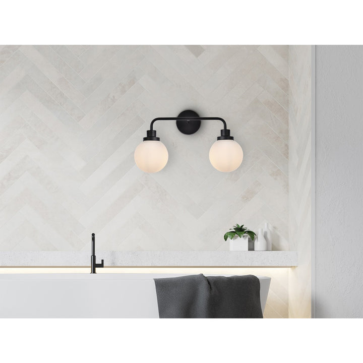 2 Lights Bath Sconce In Black With Frosted Shade - View 2 - Joshua Marshal