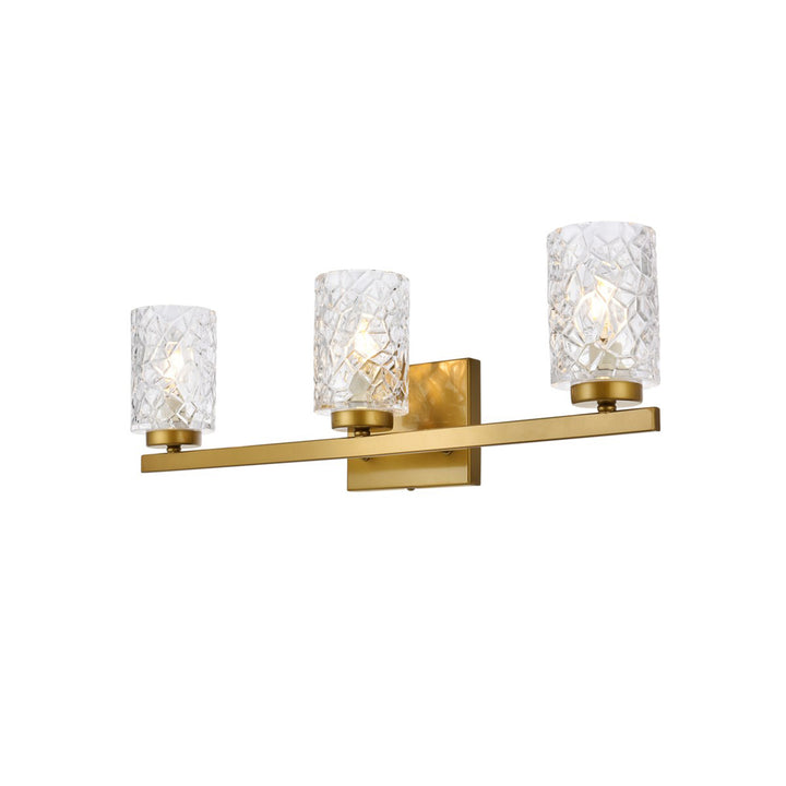 3 Lights Bath Sconce In Brass With Clear Shade - View 4 - Joshua Marshal