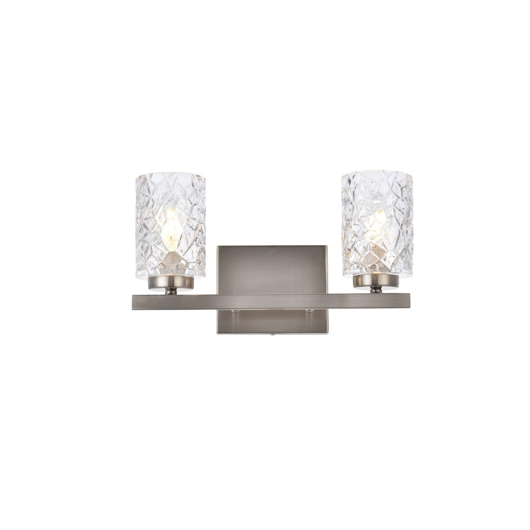 2 lights bath sconce in satin nickel with clear shade - View 3 - Joshua Marshal