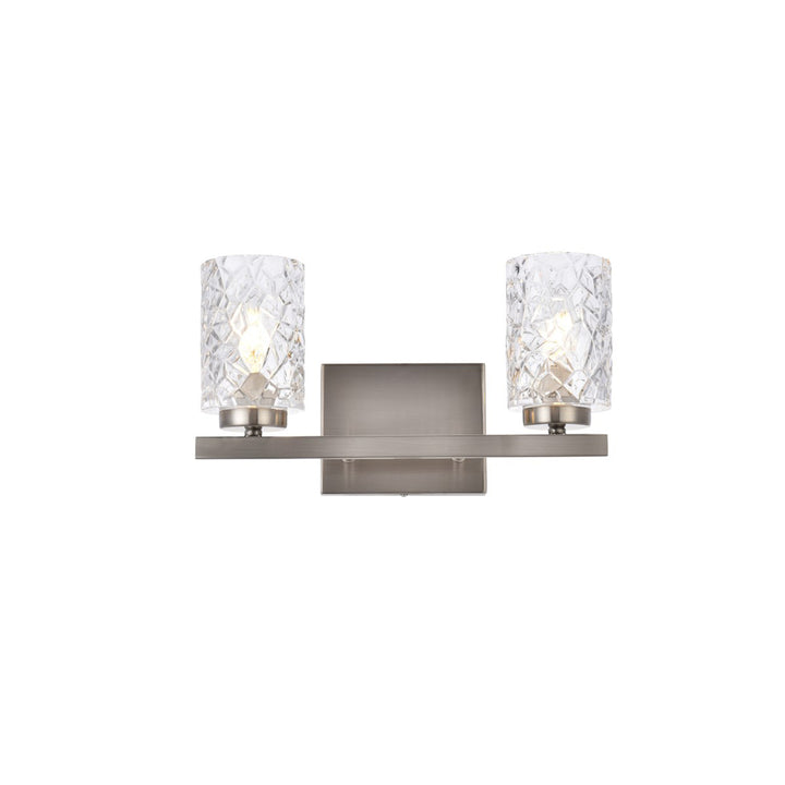 2 lights bath sconce in satin nickel with clear shade - View 3 - Joshua Marshal
