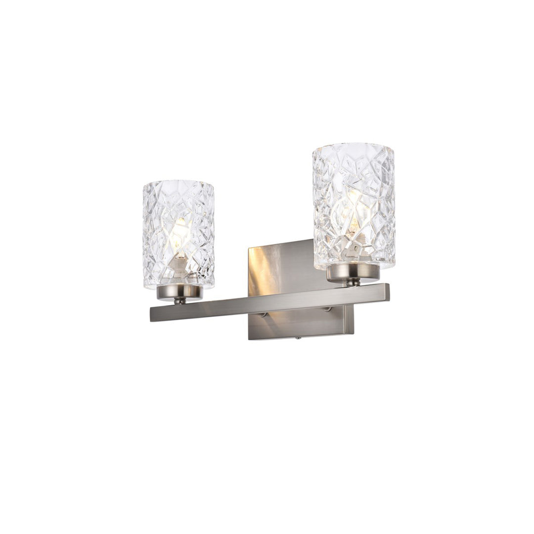 2 lights bath sconce in satin nickel with clear shade - View 4 - Joshua Marshal