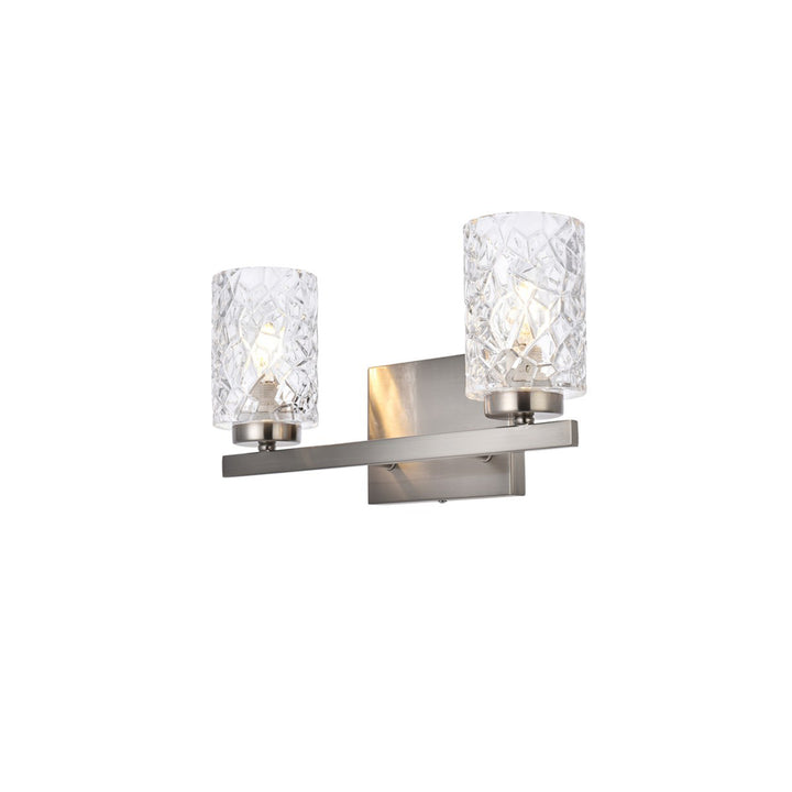 2 lights bath sconce in satin nickel with clear shade - View 4 - Joshua Marshal