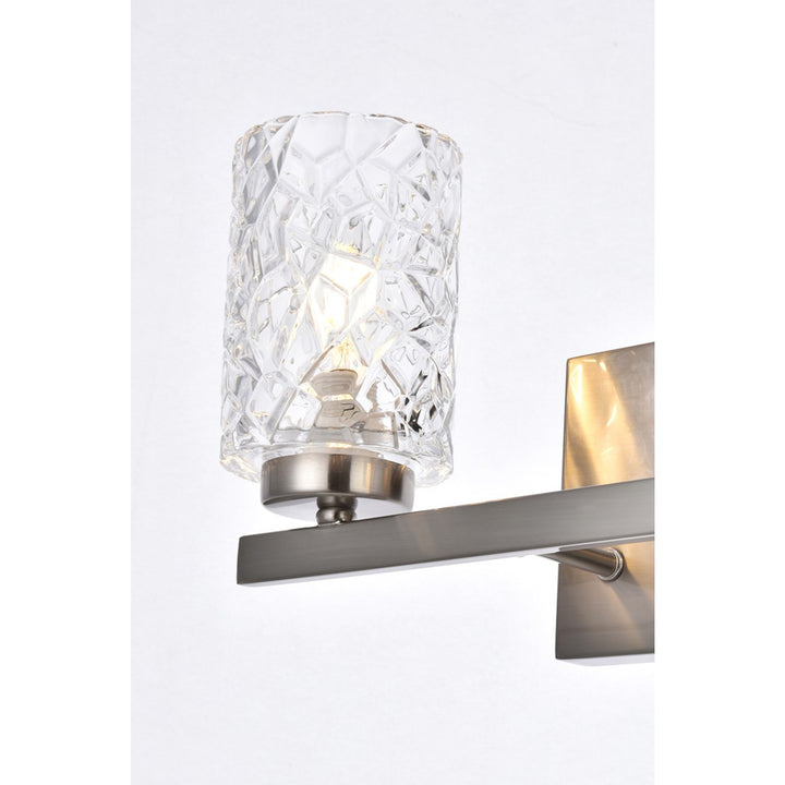 2 lights bath sconce in satin nickel with clear shade - View 5 - Joshua Marshal