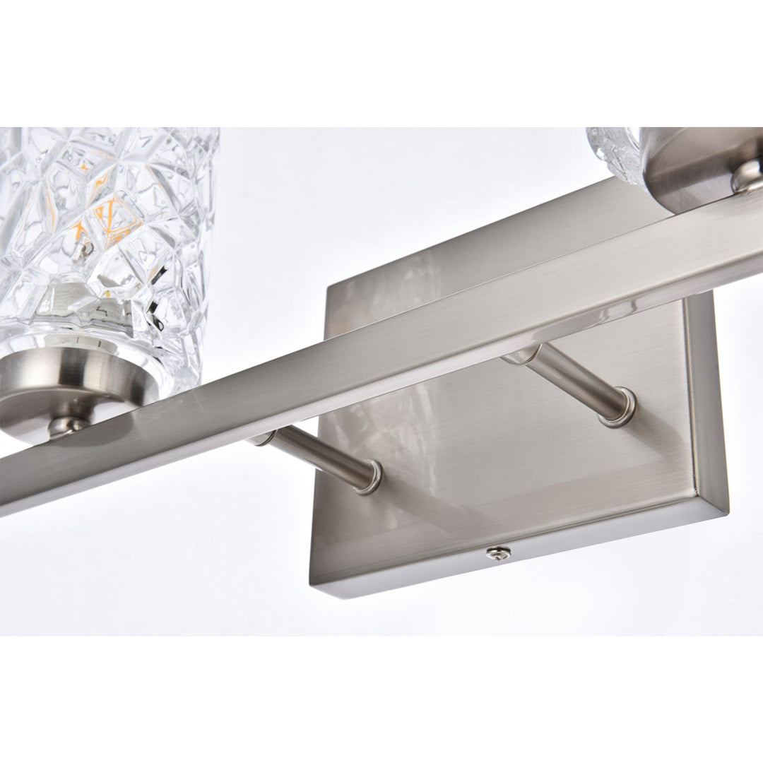2 lights bath sconce in satin nickel with clear shade - View 6 - Joshua Marshal