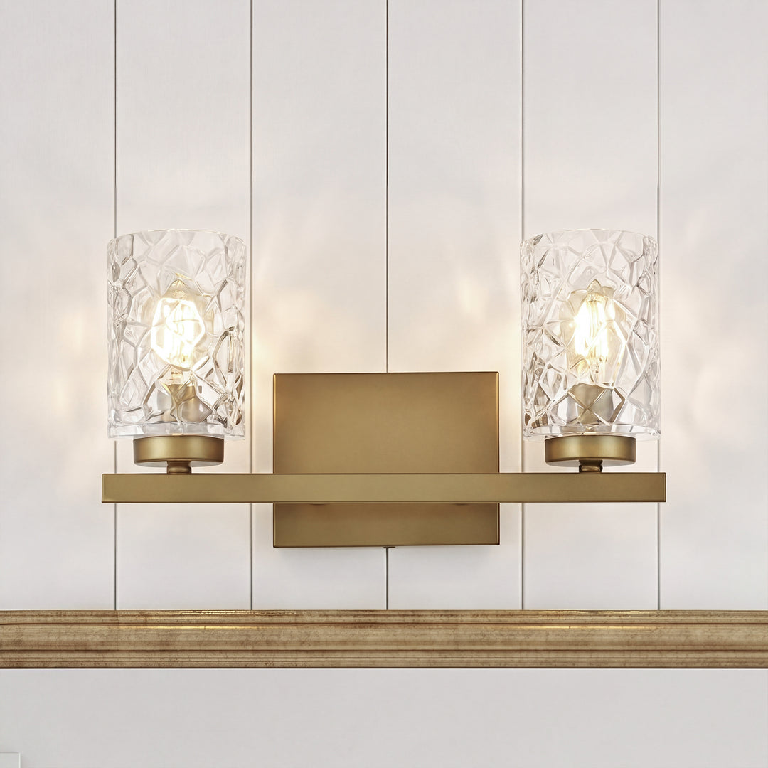 2 Lights Bath Sconce In Brass With Clear Shade Brass And Clear Shade Finish - LIGHTING by Joshua Marshal