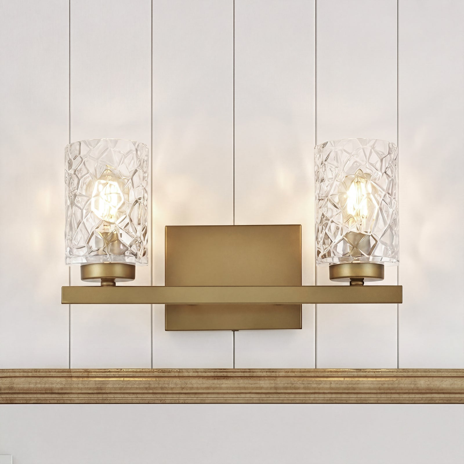 2 Lights Bath Sconce In Brass With Clear Shade Brass And Clear Shade Finish - LIGHTING by Joshua Marshal