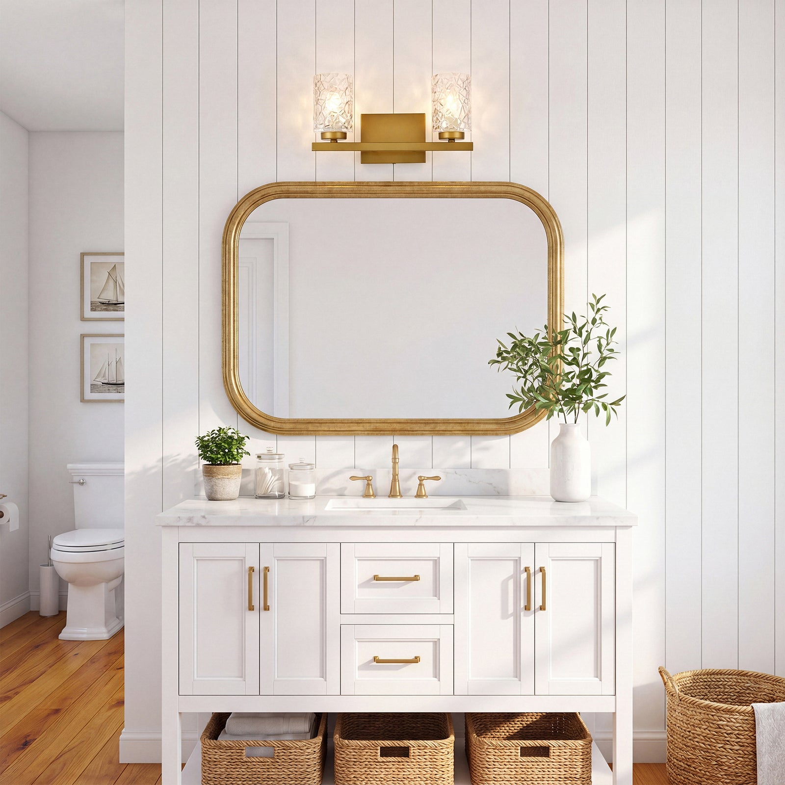 2 Lights Bath Sconce In Brass With Clear Shade - View 2 - Joshua Marshal