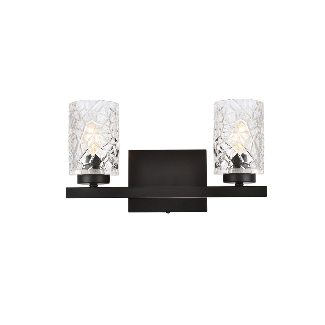 2 Lights Bath Sconce In Black With Clear Shade - View 3 - Joshua Marshal