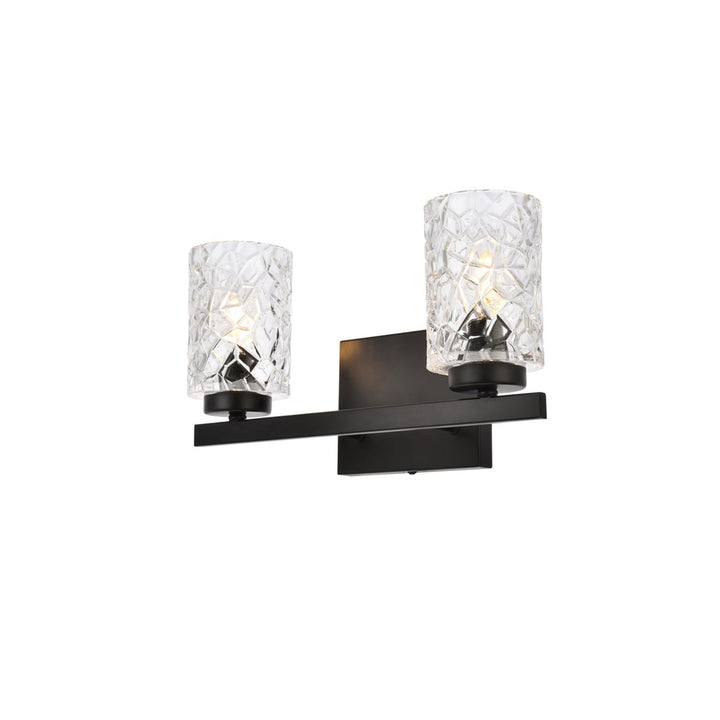 2 Lights Bath Sconce In Black With Clear Shade - View 4 - Joshua Marshal