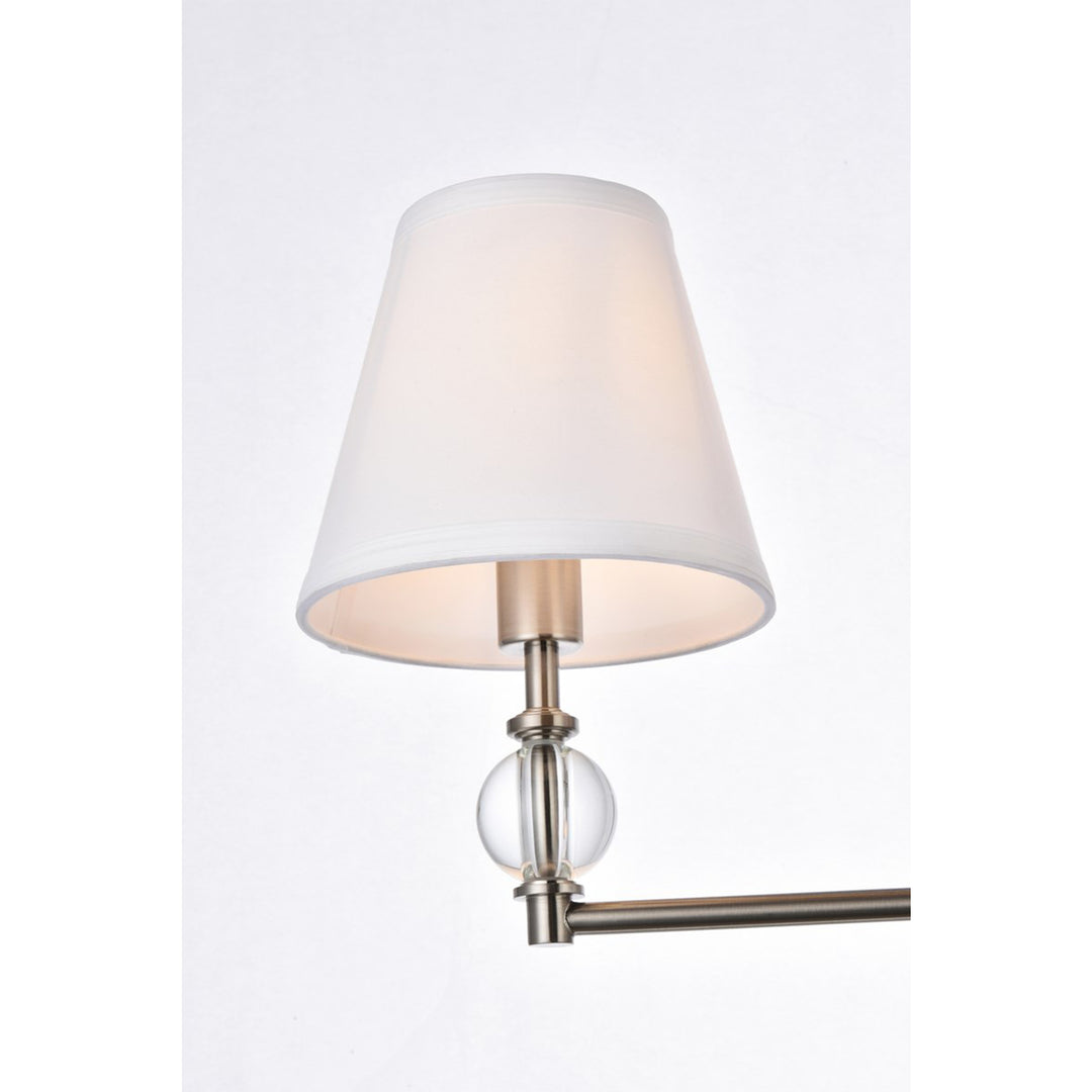 3 lights bath sconce in satin nickel with white fabric shade - View 5 - Joshua Marshal