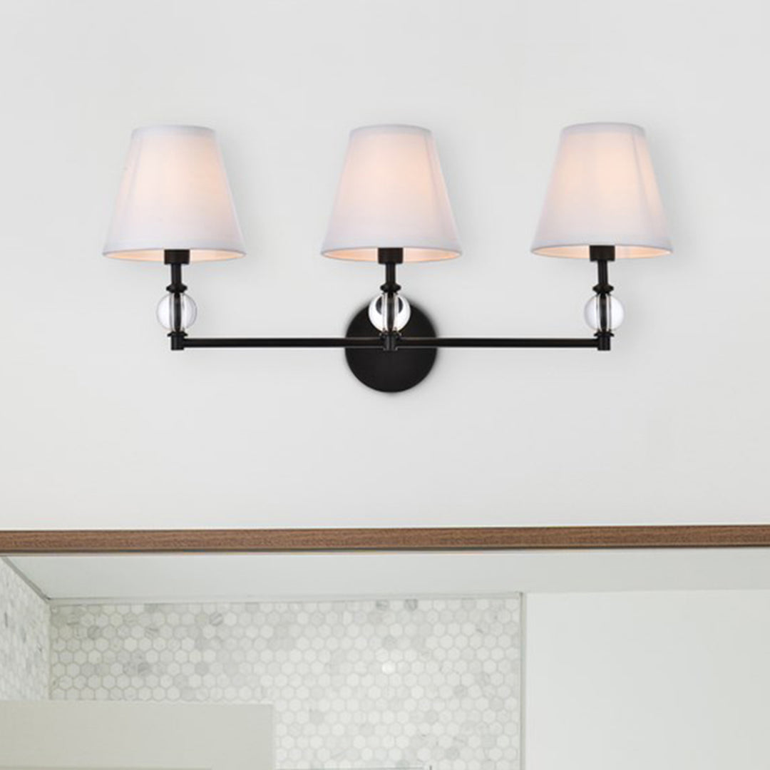 3 Lights Bath Sconce In Black With White Fabric Shade Black And White Fabric Shade Finish - LIGHTING by Joshua Marshal