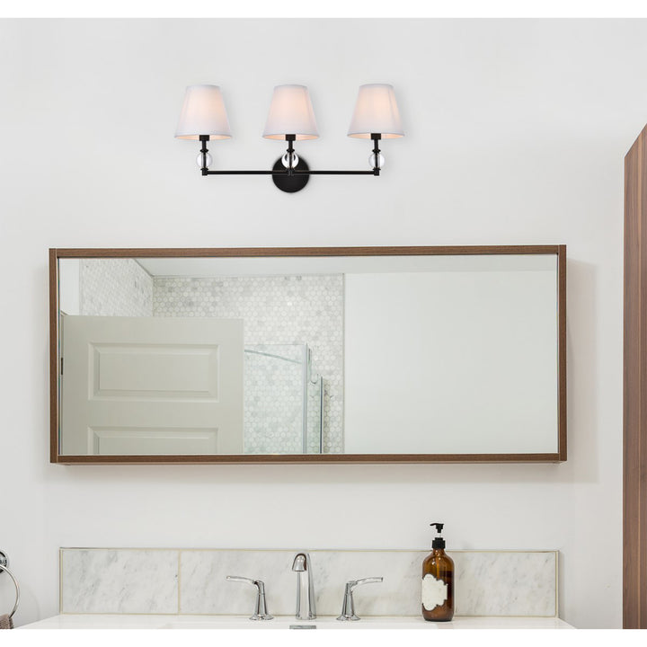 3 Lights Bath Sconce In Black With White Fabric Shade - View 2 - Joshua Marshal