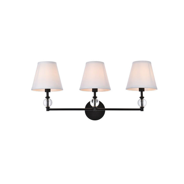 3 Lights Bath Sconce In Black With White Fabric Shade - View 3 - Joshua Marshal