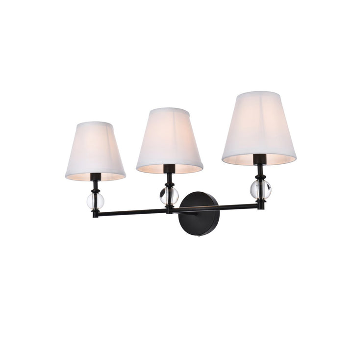3 Lights Bath Sconce In Black With White Fabric Shade - View 4 - Joshua Marshal