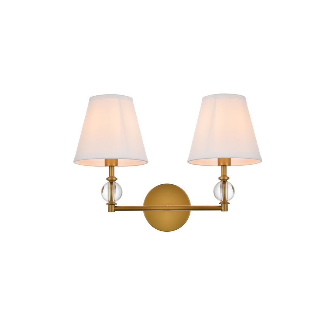 2 Lights Bath Sconce In Brass With White Fabric Shade - View 3 - Joshua Marshal