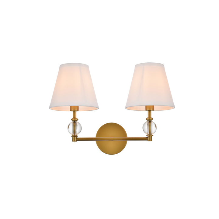 2 Lights Bath Sconce In Brass With White Fabric Shade - View 3 - Joshua Marshal