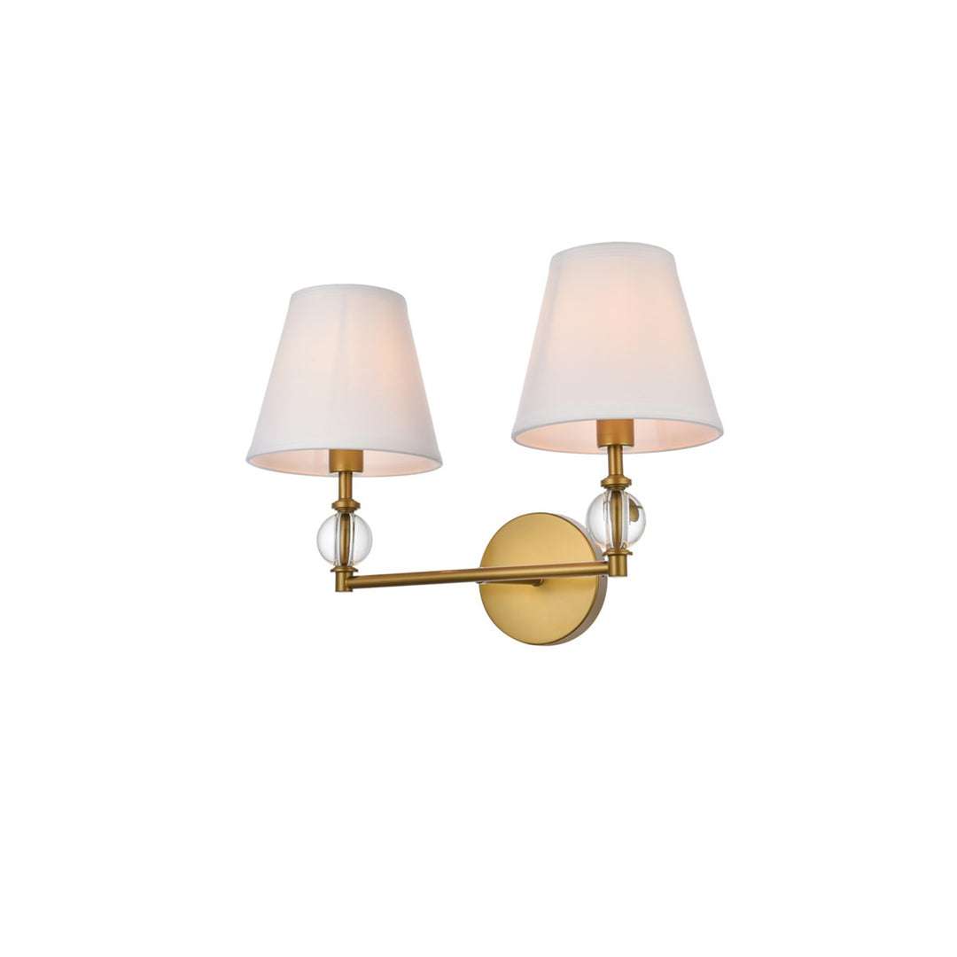 2 Lights Bath Sconce In Brass With White Fabric Shade - View 4 - Joshua Marshal
