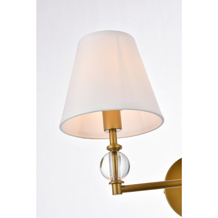 2 Lights Bath Sconce In Brass With White Fabric Shade - View 5 - Joshua Marshal
