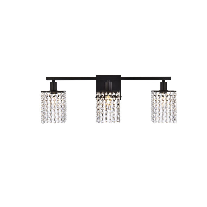 3 Lights Bath Sconce In Black With Clear Crystals - View 3 - Joshua Marshal