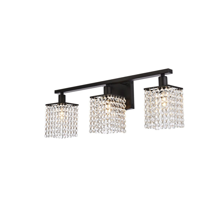 3 Lights Bath Sconce In Black With Clear Crystals - View 4 - Joshua Marshal