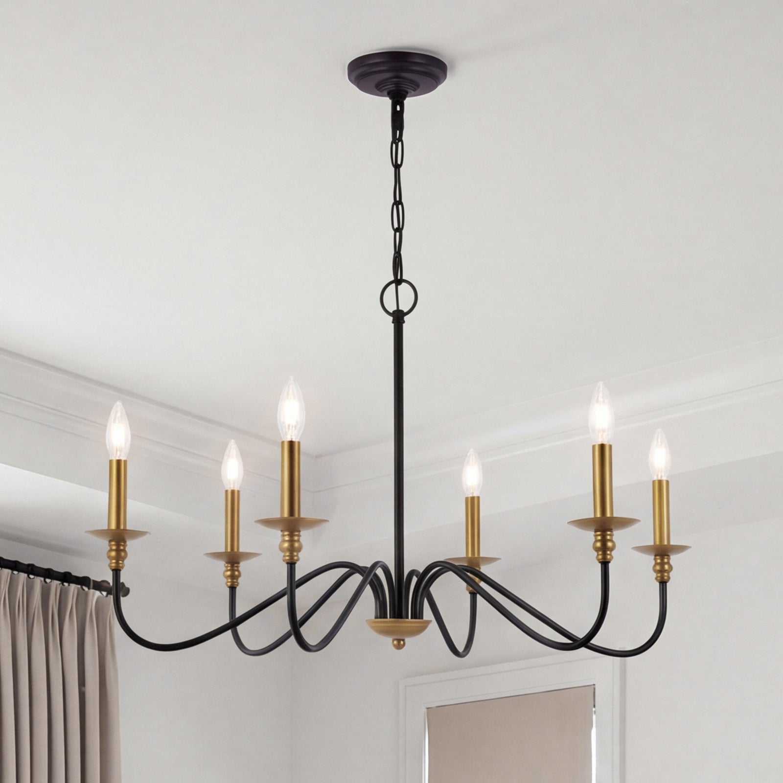 30 Inch Chandelier In Matte Black And Brass Brass And Black Finish - LIGHTING by Joshua Marshal
